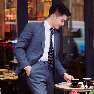 淺藍色條紋同款西服定制