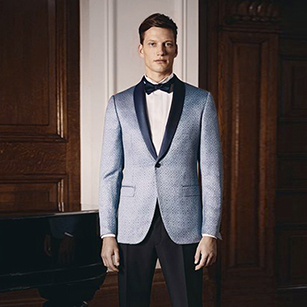 淺藍色印花輕奢禮服套裝