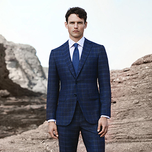 藍色蘇格蘭格紋奢華時尚商務套裝
