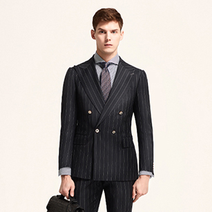 深灰色豎條紋時尚雙排扣商務(wù)套裝