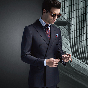 深灰色格紋雙排扣輕奢商務套裝