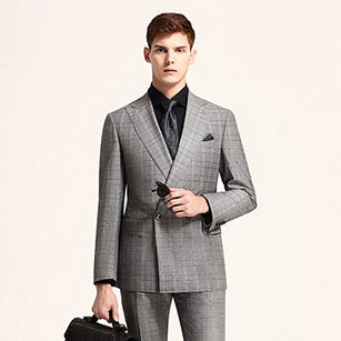 灰色格紋時尚雙排扣商務(wù)套裝