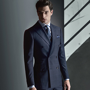 藍色窗格紋輕奢商務套裝